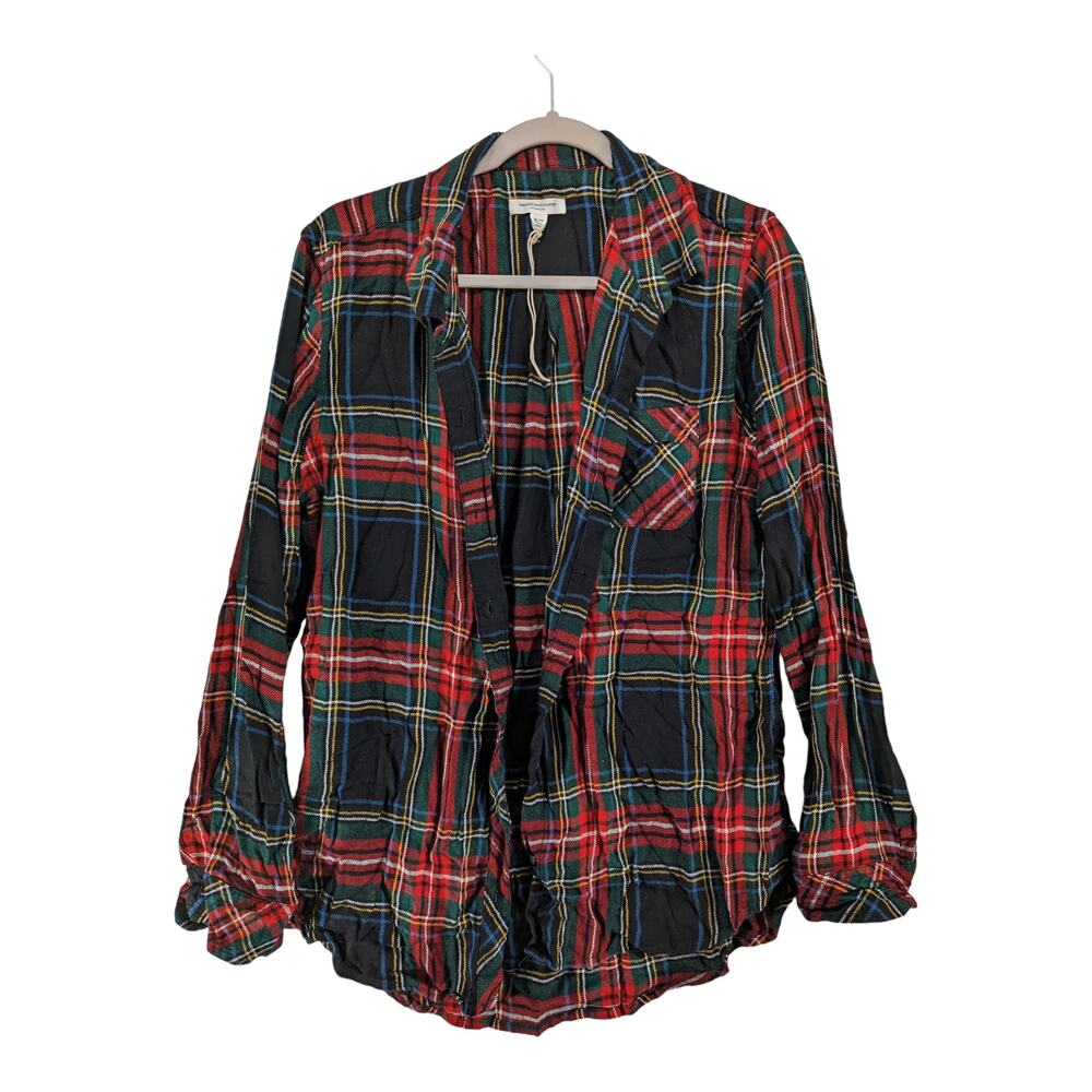 Beach‎ Lunch Lounge Collection Plaid Shirt M Black Button Up Layer Cover Staple